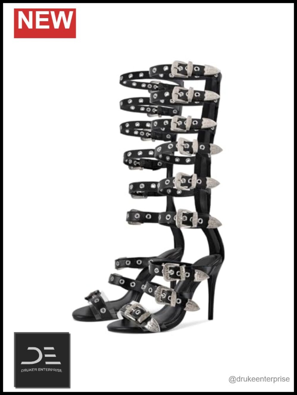 Knee High Gladiator Sandals Back Zip Up Buckle Straps Wrap Heels